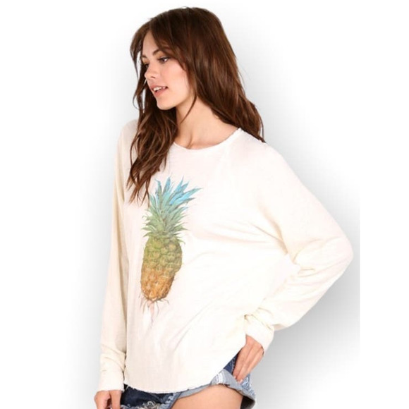 Wildfox Soft Pink Pineapple Crewneck Oversized Baggy Beach Jumper Sweatshirt S - Picture 2 of 9
